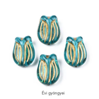 Tulipánvirág gyöngy - türkizzöld